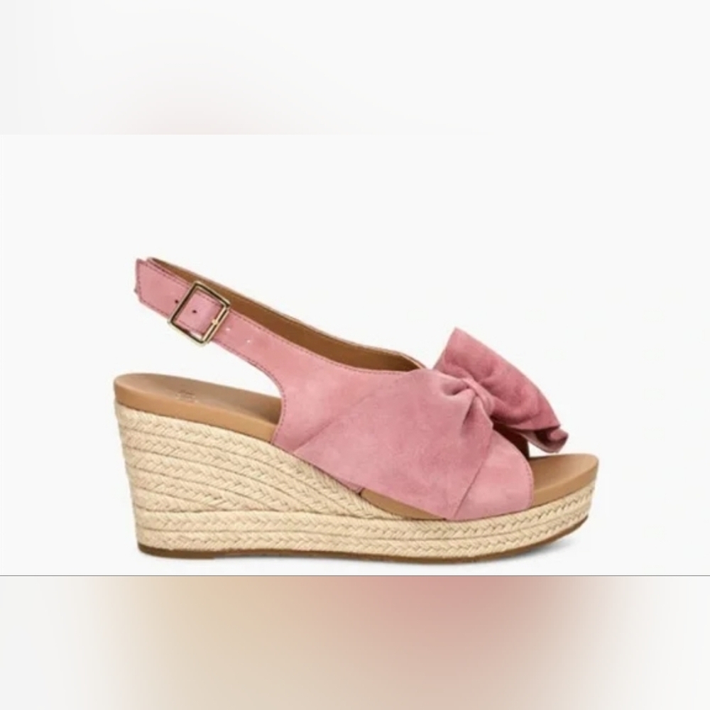 UGG Camilla Powder Pink Suede Wedge  Bow Sandals Size 7.5 EUC​